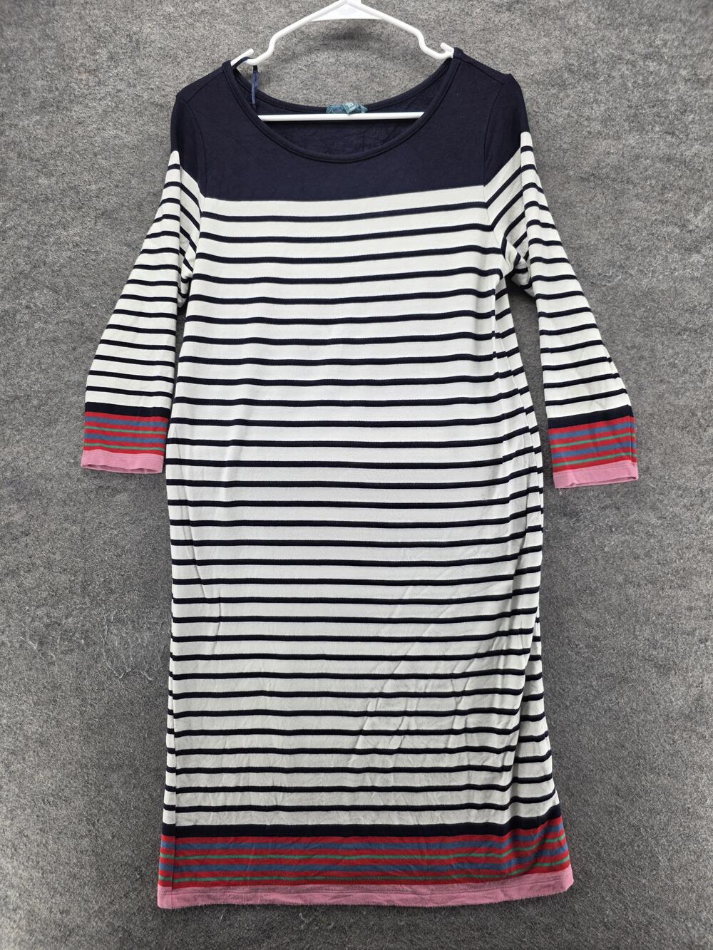 Fleur Bleue Dress Womens S Blue Striped T-Shirt Dress Knee Length 3/4 Sleeve